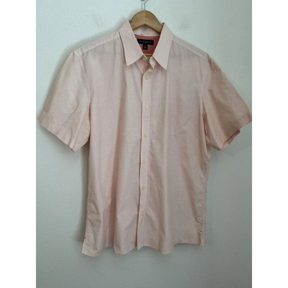 Banana Republic Shirt Men XL Slim Fit Short Sleeve Orange White Micro print EUC
